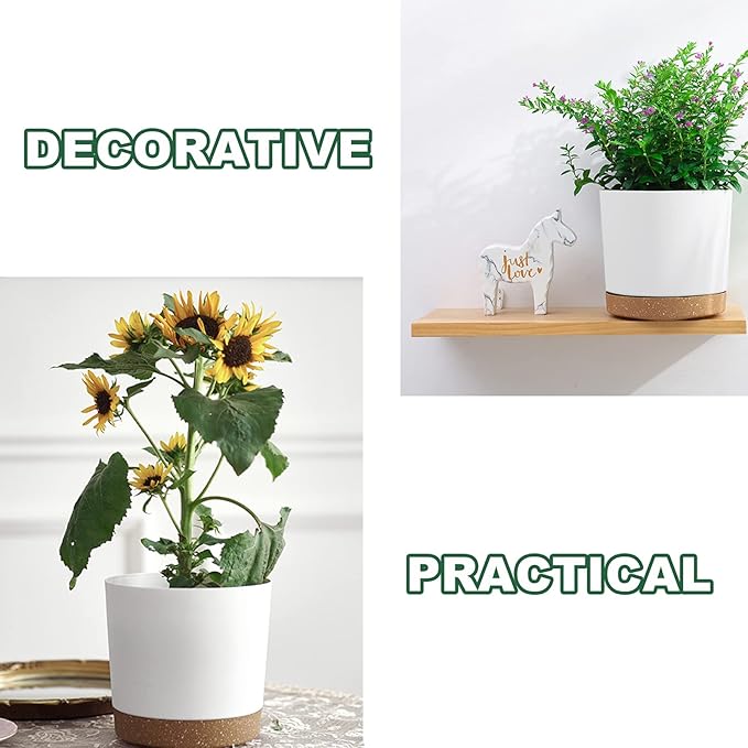 kubvici 2 Pack 8 Inch Planters for Indoor Plants, Plastic Flower Pots Plant Pots Indoor with Drainage Saucer for Outdoor Garden Home Plant, White 8” kubvici