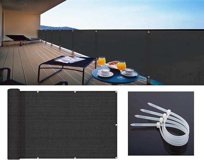 LOVE STORY 3'x12' Black Balcony Screen Privacy Fence Cover UV Protection (HDPE) Weather-Resistant 3 FT Height Shield for Deck, Patio, Backyard, Outdoor Pool, Porch, Railing LOVESTORY