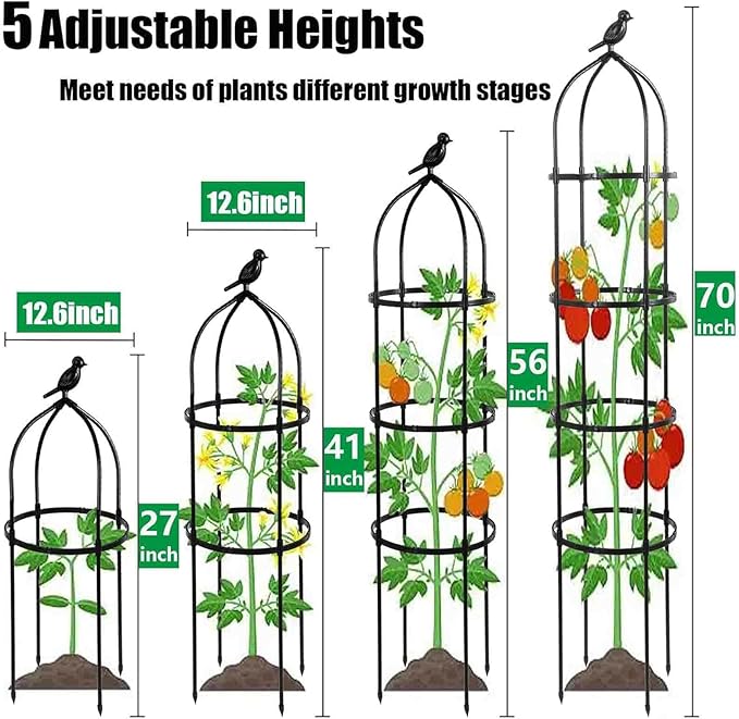 4-Pack 6FT Garden Obelisk Trellis for Climbing Plants,70”Metal Plant Support Tower, Heavy Duty Thickened Tube,Rustproof Black Flower Stand for Vines, Roses, Outdoor & Indoor Use TCBWFY