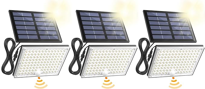 SUPERDANNY Solar Outside Lights with 113 Bright LEDs 7000K, Motion Sensor Outdoor Flood Lights Dusk to Dawn with 16ft Cable IP65 Waterproof, Security Light for Garden Barn Porch 3 Pack SUPERDANNY