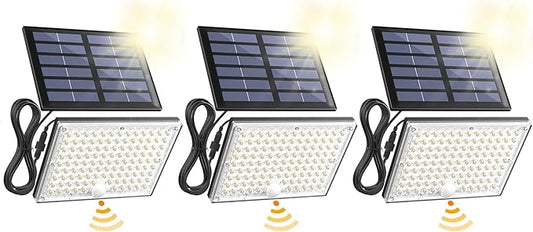 SUPERDANNY Solar Outside Lights with 113 Bright LEDs 7000K, Motion Sensor Outdoor Flood Lights Dusk to Dawn with 16ft Cable IP65 Waterproof, Security Light for Garden Barn Porch 3 Pack SUPERDANNY