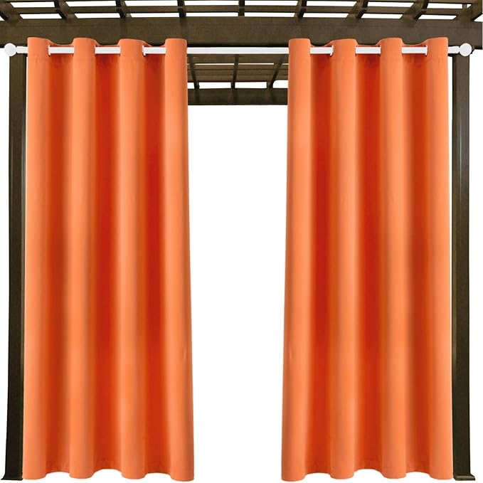 Outdoor Indoor Curtains W52 x L108 for Patio - Weather-resistant Window Panels Privacy Protect Grommet Top Thermal Insulated Home Curtain for Porch Pergola Garden (Orange, 2 Panels) DivaenCamino