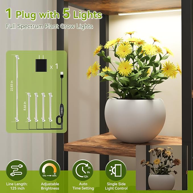 C2 Plant Stand Indoor with Grow Lights, Indoor Tiered Metal Plant Stand 70.87" Tall Plant Shelf with Hooks for Hanging, Plant Holder Display Shelves for Patio, Garden, Outdoor CYXPHION