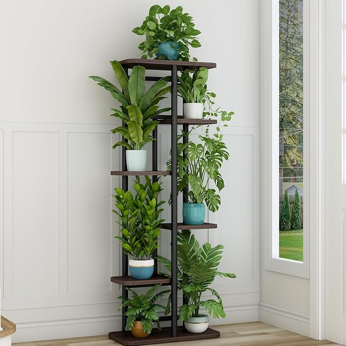 LINZINAR Plant Stand 6 Tier 7 Potted Indoor Plant Shelf Multiple Stands for Garden Corner Balcony Living Room LINZINAR