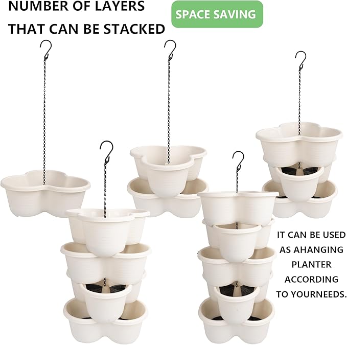 Hourleey Strawberry Planter, 5 Tier Stackable Gaden Tower for Flowers, Vegetables, Grow Your Own Herb Garden Vertical Oasis of Vegetables and Succulents Hourleey