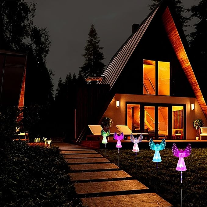 Angel Solar Lights for Cemetery, 2 Pack Solar Lights Outdoor Garden, Color Changing Decorative Angel Lights for Yard Patio Pathway Grave Decoration Memorial Gifts Rirool