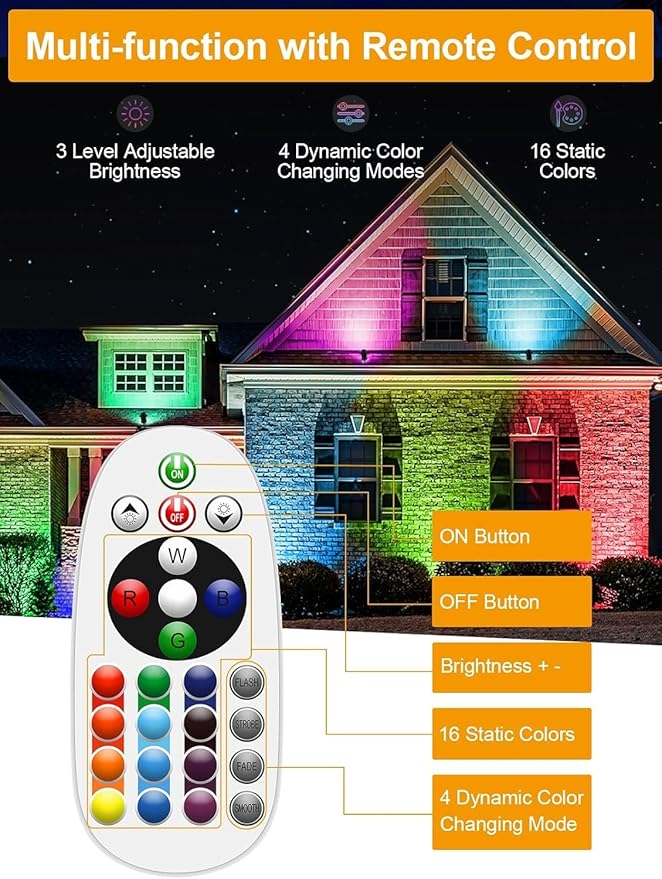 ZUCKEO 12W RGB Low Voltage Landscape Lighting Remote Control Color Changing Landscape Lights, Waterproof LED Outdoor Spotlight for Garden Pathway House Christmas Decor, 14 Pack with Connector ZUCKEO