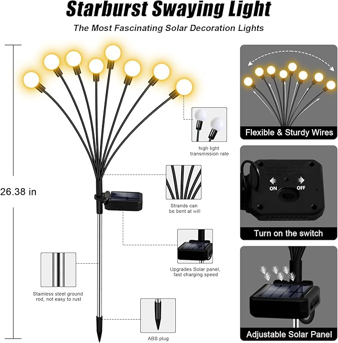 Solar Garden Lights Outdoor, 6 Pack 48LED Waterproof Solar Powered Lights for Yard Pathway Patio, Swaying Lawn Decor as Gardening Gifts for Women Holiday NBQQ