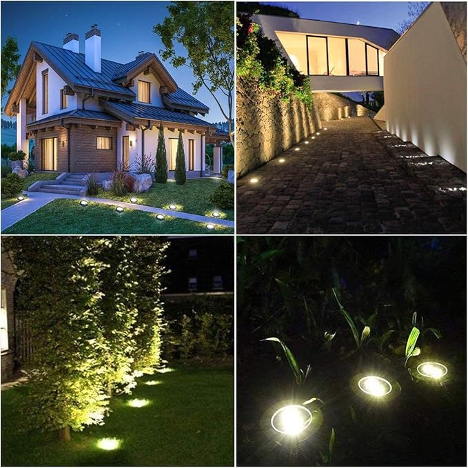 4.6 Inch Diameter Solar Ground Lights, Waterproof Solar Garden Lights, Outdoor Garden Waterproof Bright in-Ground Light, Landscape Lighting for Pathway,Yard,Lawn,Patio,Walkway (4 Pack White Light) Rayolon