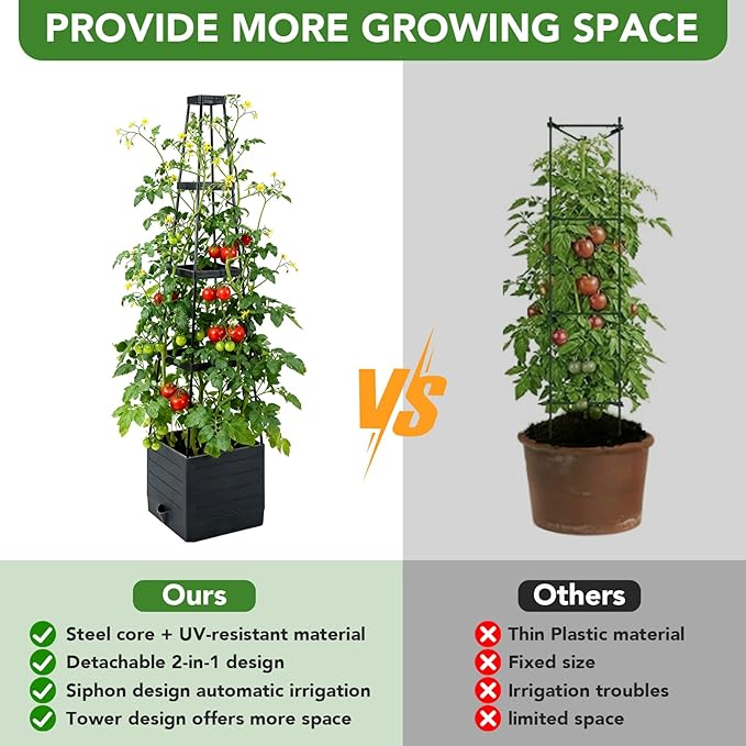 2 Pack Raised Garden Bed Planter Box with Trellis, 57'' Self Watering Tomato Planters for Climbing Plants, Tomato Cage Trellis for Vegetables & Vine Flowers Indoor Outdoor Patio Monirsen
