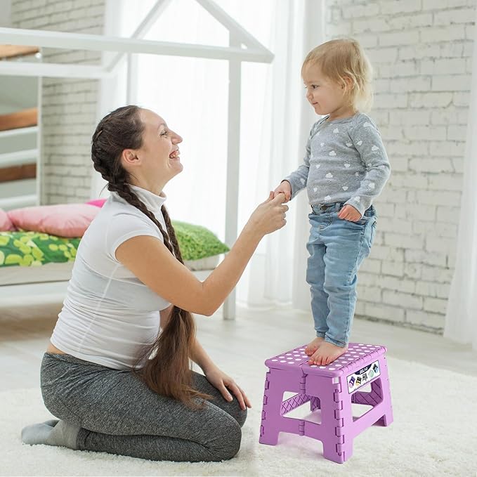 Delxo 9 inch Folding Step Stool, Non-Slip Foldable Small Stools Up to 300 LBS, Kids Step Stool with Handle Lightweight for Kitchen, Bathroom, Bedroom, Garden, Light Purple, 1PC Delxo