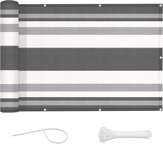 LOVE STORY Balcony Privacy Screen, 3'x10' Deck Shield Screen Fence Cover,UV Protection and Weather-Resistant,3 FT Height for Deck, Patio, Backyard, Outdoor Pool, Porch, Railing, Silver Grey White LOVESTORY
