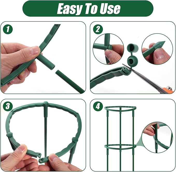 Uzoli 12 Pack Plant Support Stakes Sets - Versatile Plant Cages, Stackable 3 Tier Garden Flower Support，Plant Stakes for Indoor Outdoor Plants Tomato, Peony, Monstera, Hydrangea, Climbing Plants Uzoli