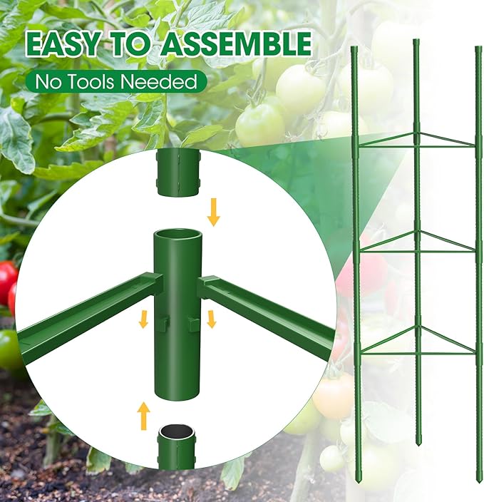 3 Pack Tomato Cages, 51.2in Tomato Plant Support Stakes Heavy-Duty, Garden Tomato Cages & Trellis for Climbing Vegetables, Tomatoes, Peppers, and Potted Plants(3) MQUPIN