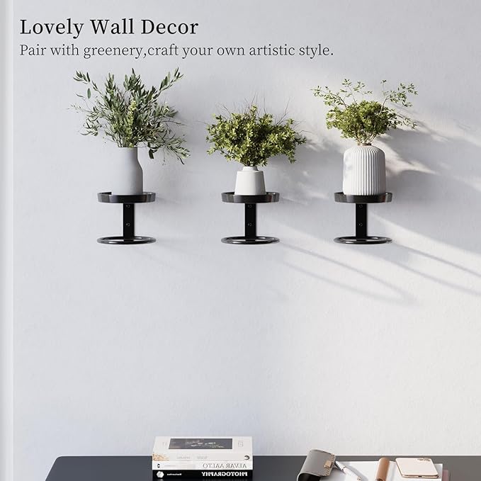 Metal Wall Planters Mid Century Modern Floating Shelves for Indoor Hanging Plants, Space-Saving Vertical Garden for Home & Office 3 Pack Black HomecourtyardsInterio