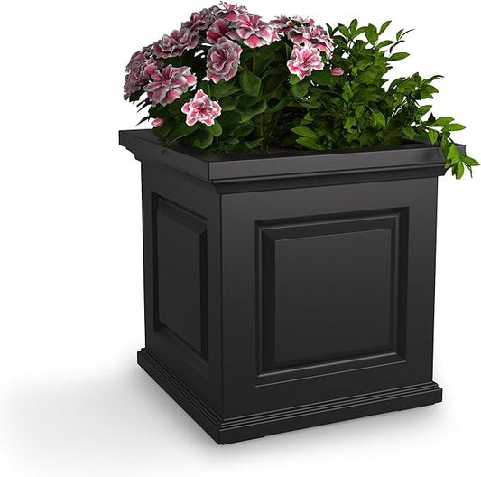 Mayne Nantucket 20-Inch Square Planter – Self-Watering, Weather-Resistant Planter for Flowers – Durable Outdoor Design for Patio, Porch, or Entryway Mayne