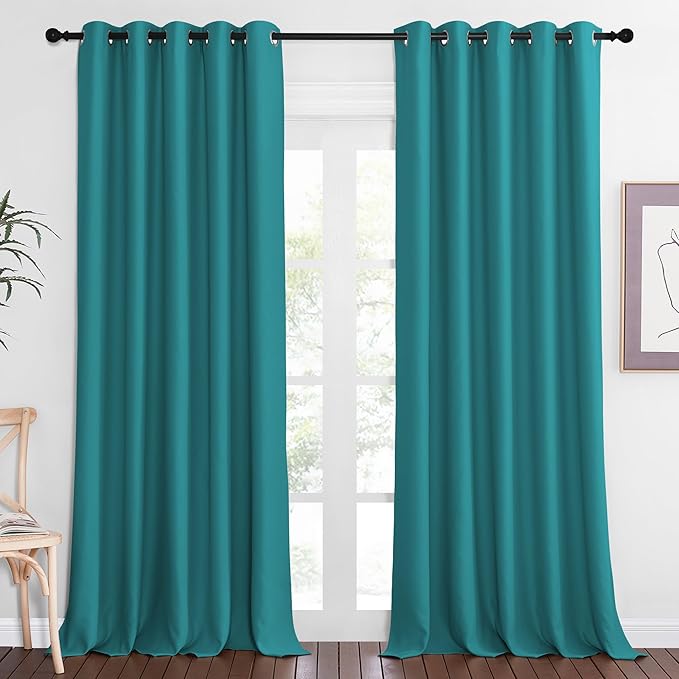 NICETOWN Patio Blackout Curtain Panels - Extra Wide Sliding Door Thermal Insulated Drape, Privacy Room Divider Curtain for Bedroom Office (Peacock Teal, 66 x 118 Inch Long) NICETOWN