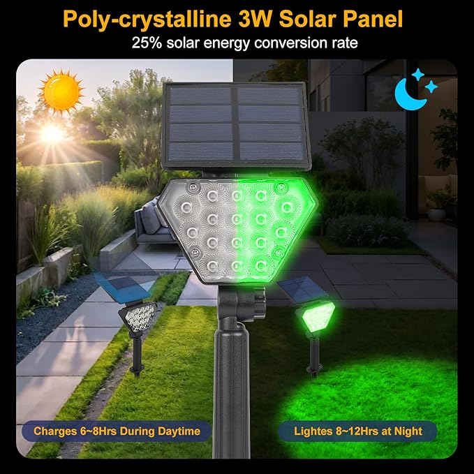 T-SUN Solar Lights Outdoor Waterproof IP65, 12 Pack LED Solar Spot Lights Color Changing IP65 Waterproof Smart Auto On/Off for Outside Landscape Garden Yard Lawn Pathway Patio Driveway T-SUN