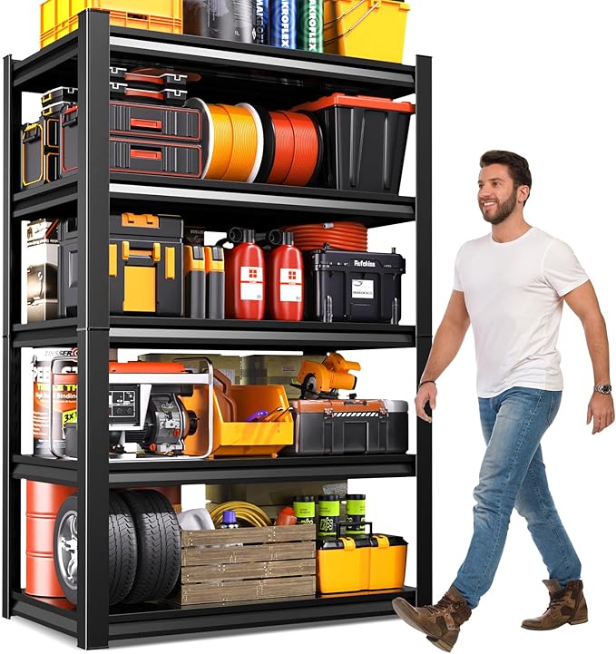 Garage Shelving-2050 lbs 5 Tier Storage Shelves,Adjustable Heavy Duty Metal Shelving Unit and Storage Large Rack,Utility Steel Shelf for Warehouse Industrial Pantry Basement Organizers 71"x46"x20" Rootora