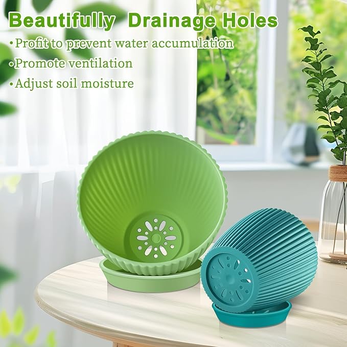 SupKing Plant Pots with Drainage Saucers 7.5/6.7/6/5/4/3.5 Inch Set of 6,Plastic Flower Pots Planters with Multi Mesh Drainage Holes Multicolor Nursery Planting Pot for Indoor Outdoor Garden Plants SupKing