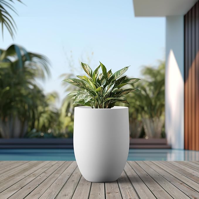 Kante 21.7 Inch Tall Concrete Planter, Large Indoor Outdoor Plant Pot with Drainage, Smooth White Finish with Painted Interior, Ideal for Porch, Home, Garden, Patio Kante