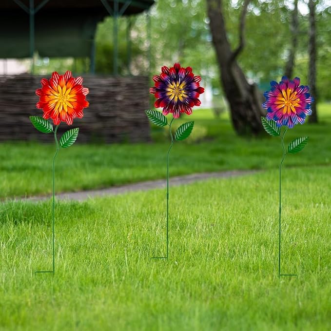 Metal Flowers for Outside,3 Pack Flowers Decorative Garden Stakes Spring Decor,Waterproof Metal Yard Art for Outside,Lawn,Patio,Yard SATHGA