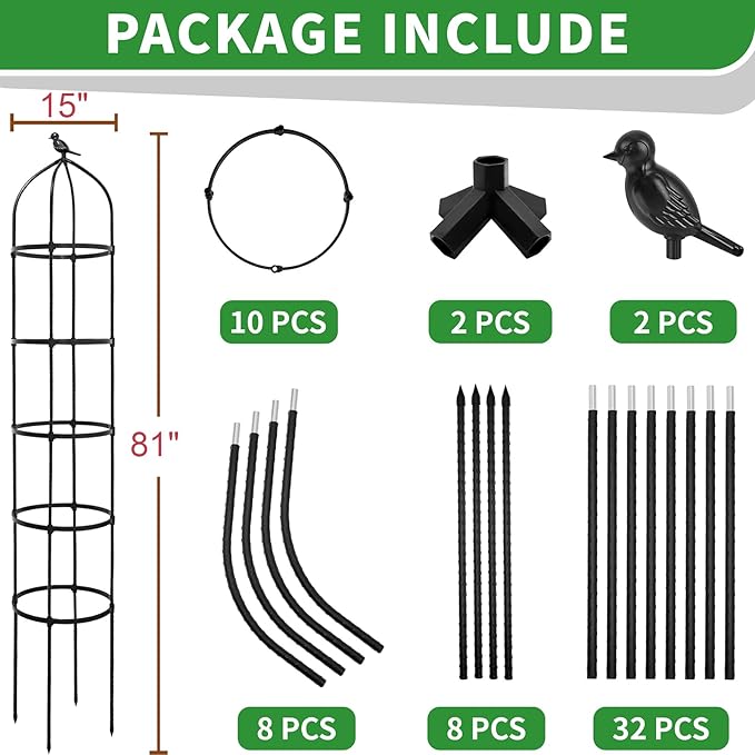 2-Pack 6.7FT Garden Obelisk Trellis for Climbing Plants,81”Metal Plant Support Tower,Heavy Duty Thickened Tube,Rustproof Black Vine & Flower Stand for Outdoor Indoor Use TCBWFY