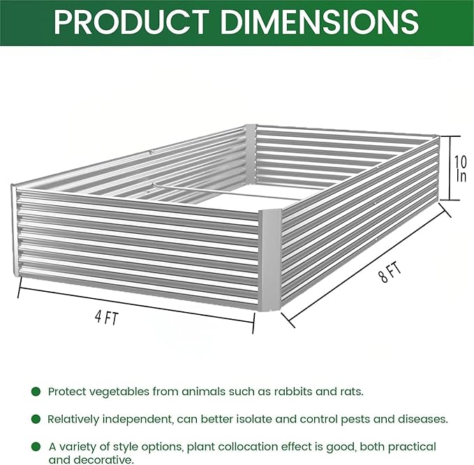 3 Pack 8x4FT Raised Beds for Gardening, Corrugated Galvanized Steel Raised Garden Bed, Outdoor Metal Above Ground Garden Bed for Vegetables and Flowers(Rectangular) OZMSHF