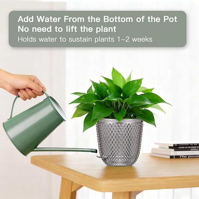 QCQHDU Self Watering Hanging Pots, 2 Pack 5.7 Inch Hanging Planters for Plants Indoor, Outdoor Flower Pots with Drainage Holes and 3 Hooks Chains for Garden Home (Gray) QCQHDU