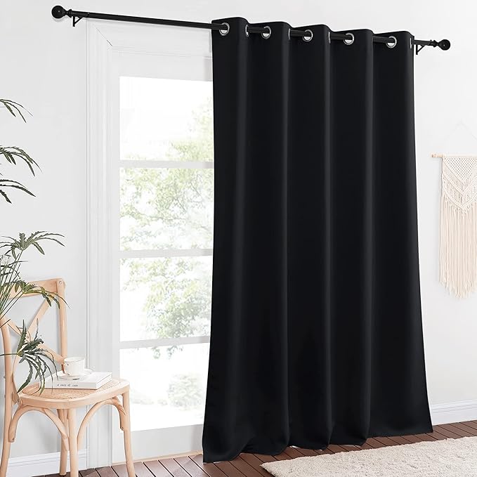 NICETOWN Black Out Living Room Curtain 118 inches Long, Grommet Thermal Insulated Room Darkening Window Treatment for Bedroom/French Door, Black, W66 x L118, 1 Panel NICETOWN