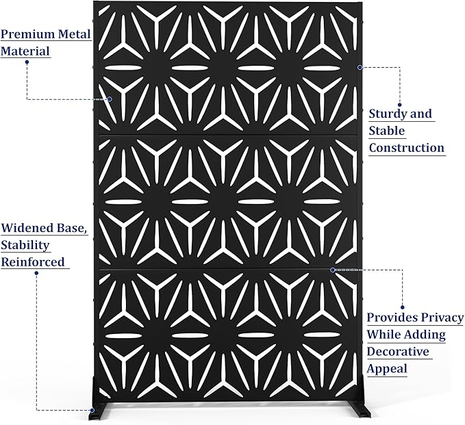 Outdoor Privacy Screen,72" H×47" W Metal Privacy Screen, Freestanding Privacy Fence Panels for Patio FENCY