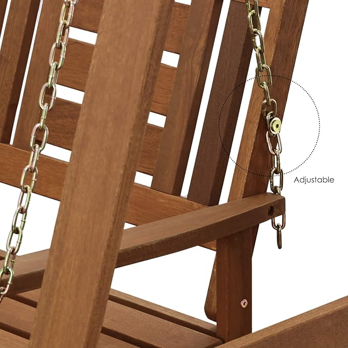 Furinno TIOMAN Porch Swing, Outdoor Hanging Wooden Swing with Stand in Teak Oil, Light Wood Furinno-FitsYourSpaceFitsYourBudget