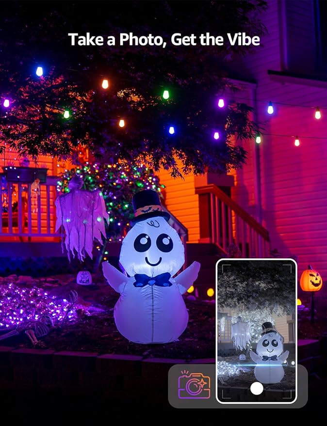 Lepro ZB1 AI Smart Outdoor String Lights APP Control, 54(42+12) ft RGB+IC+Warm White Outdoor Lights 15 LED Bulbs, Alexa Google Home Enable, AI Generated Lighting LLM, NO Remote 2.4 GHz WiFi+Bluetooth Lepro