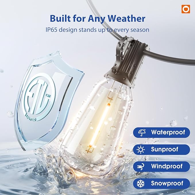 addlon 100FT(50FT*2) LED Outdoor String Lights with Remote Waterproof Patio Lights with 54 Shatterproof ST38 Replaceable Bulbs(4 Spare), Dimmable Outside Hanging Lights Connectable for Porch, Backyard addlon