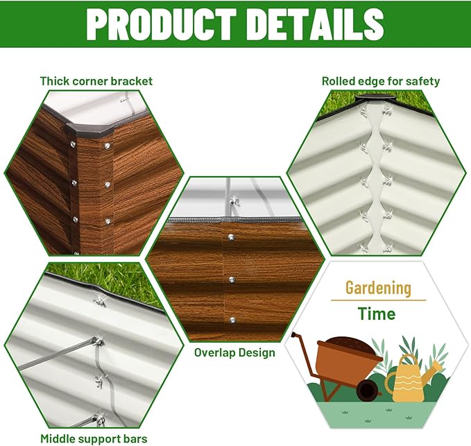 SnugNiture Galvanized Raised Garden Bed 8x4x2FT Outdoor Large Metal Planter Box Steel Kit for Planting Vegetables, Flowers snugniture