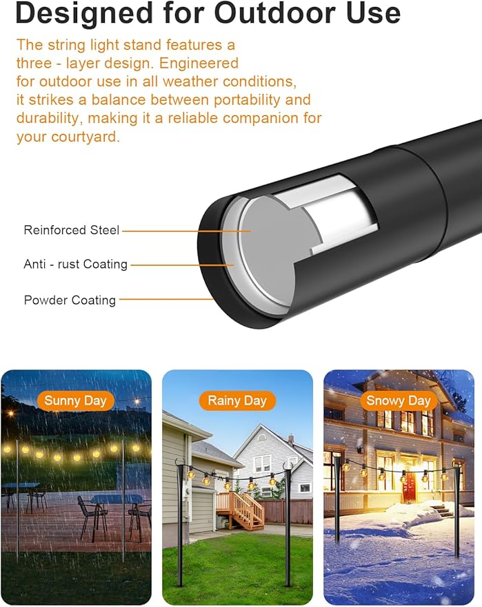 4 Pack String Light Poles for Outside, Thickened Metal Christmas Lights Hanger Pole Outdoor with Fork, Lighting Hanging Post Accessories for Patio Decor Garden Backyard Yard Outside Decorations Fussion