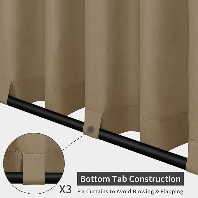 Easy-Going Outdoor Patio Curtains Detachable Tab Top Windproof Weatherproof Curtain for Cabana, Porch, Pergola and Gazebo, Tab Bottom Drape, 2 Panels, 54W x 84L inch, Khaki Easy-Going