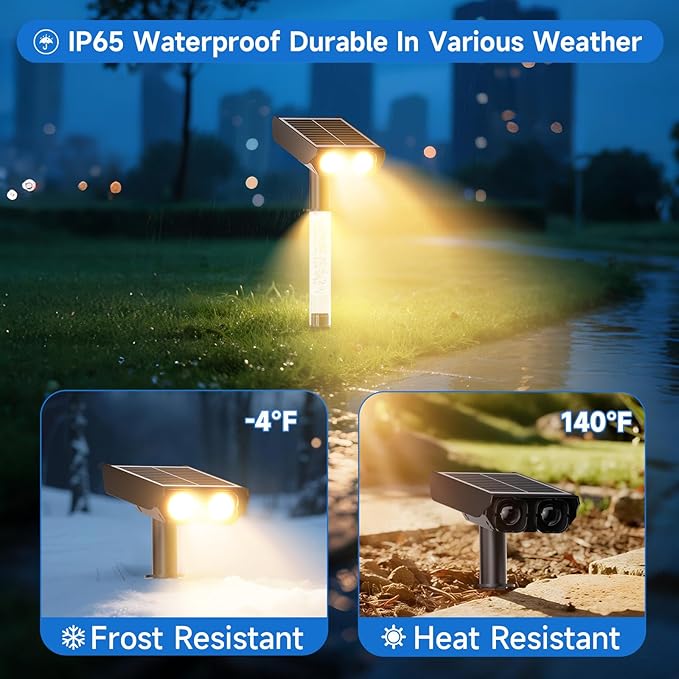 Solar Spot Lights Outdoor Adjustable Beam & PC Light Guide Column, 4 Pack Solar Lights Outdoor Waterproof IP65, 2 Modes & Auto On/Off Landscape Spotlights for Garden, Yard, Pathway, Tree (Warm Yellow) Rootora