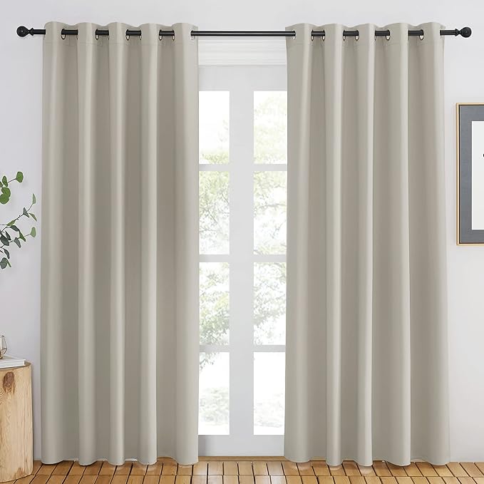 NICETOWN Blackout Natural Curtain for Living Room - Grommet Thermal Insulated Solid Room Darkening Thermal Curtain Drape Sound Reducing for Bedroom/Living Room (1 Panel, W66 x L84) NICETOWN