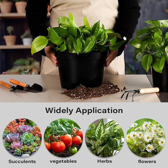 BTPLASTIK 8 Inch Plastic Plant Pots, 15 Pack Sturdy Nursery Pot with Drainage Holes, Flower Planter Pots for Indoor Outdoor, Garden Containers Sets for Vegetable Herbs Flowers, Black BTPLASTIK