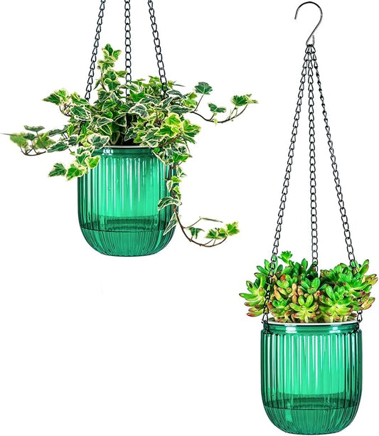Josteve 4.5 Inch 2 Pcs Self Watering Hanging Planter Indoor Plant Pots Drainage Holes, Outdoor Small Hanging Planters Flower Pot Basket, Visible Water Level, Plant Hanger Home Decor, Gardening Josteve