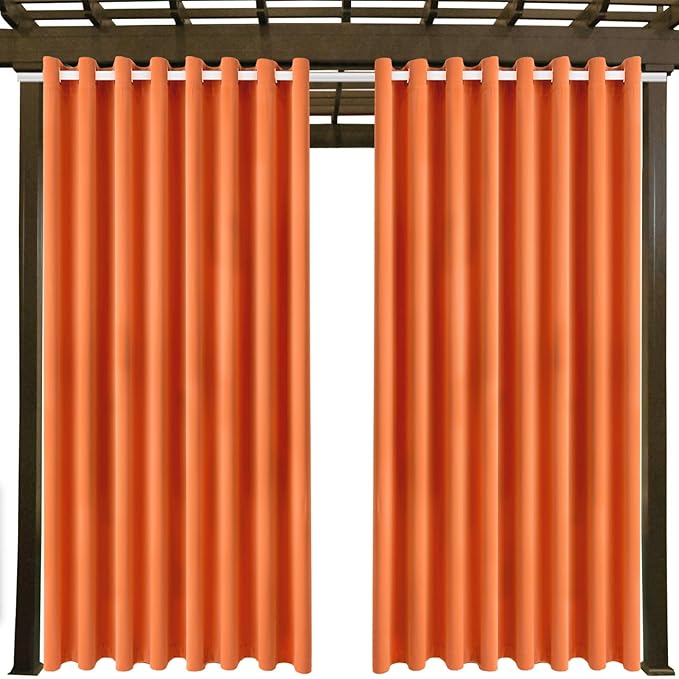 Outdoor Patio Curtain Waterproof Darkening Thermal Insulated Indoor Curtains for Bedroom, Porch, Living Room, Pergola, Cabana, W105 x L120 Extra Wide Room Divider, Orange, Set of 2 Panels DivaenCamino