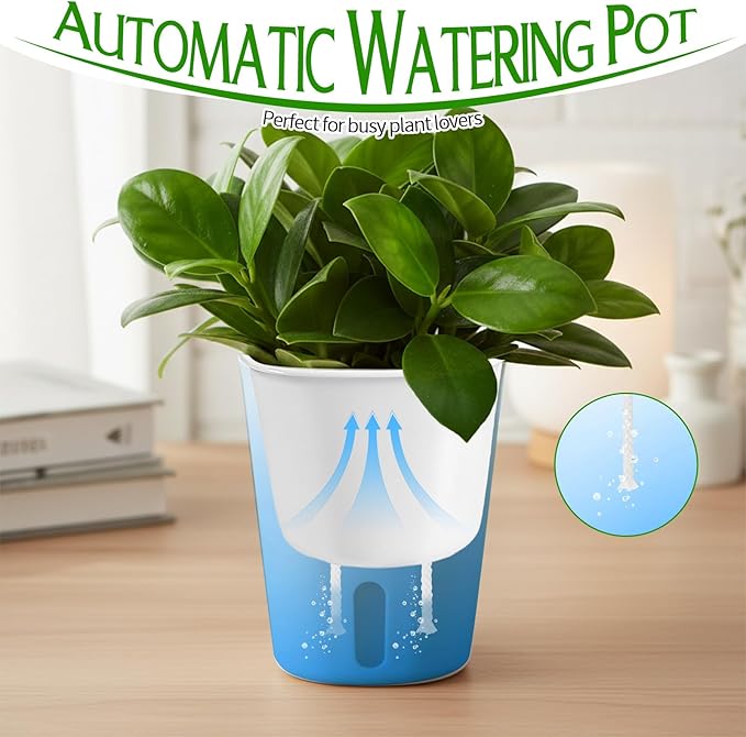10 Sets 4" Self Watering Pots for Indoor Plants, Plastic Self Watering Planter Pots with Visual Water Level Clear Inner Cup and Multiple Vents for House Plants, Flowers, African Violets Rootora