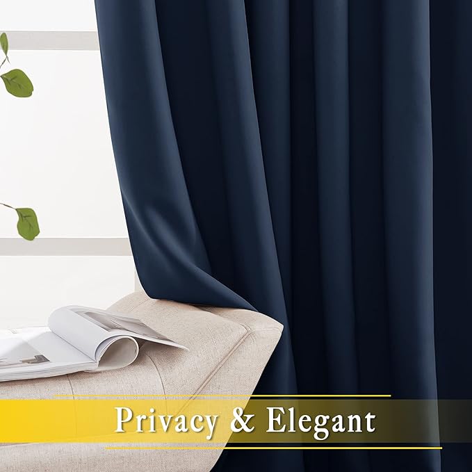 NICETOWN Bedroom Window Treatment Blackout Curtain Panel - Thermal Insulated Blackout Curtain Drape/Drapery for Sliding Glass Door/Patio (Navy, 1 Panel, 80 x 95 inch) NICETOWN