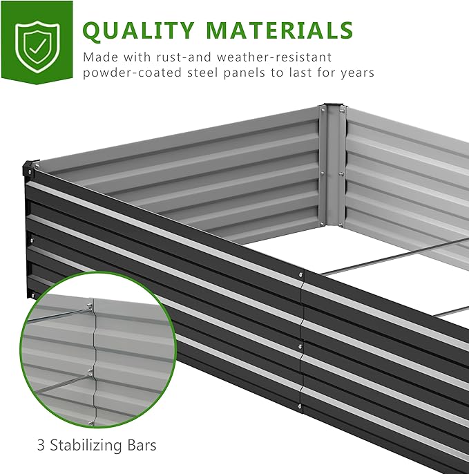 2PCS 9x3x1ft Galvanized Raised Garden Bed Kit,Metal Planter Box for Vegetables,Flowers,Herbs Durable Rust-Resistant Patio Gardening Beds,Black Henshwon