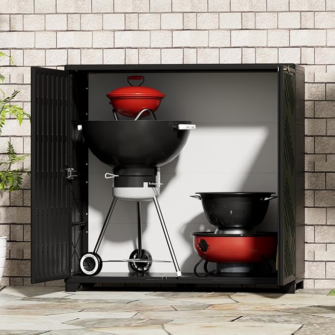 ADDOK Indoor Outdoor Plastic Storage Cabinet 34"x15"x34", Outdoor Storage Shed for Living Room, Hallway, Balcony, Garage, Garden, Backyard-Black（W/O Shelf） ADDOK
