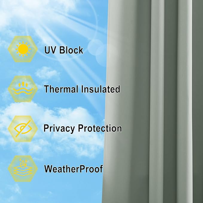 NICETOWN Outdoor Curtain for Patio Waterproof, W66 x L95 inch Sun Blocking UV Protection Outside Shade for Porch & Balcony, Garden Swimming Pool Weatherproof Curtain for Summer, 1 Pc, Sage Green NICETOWN