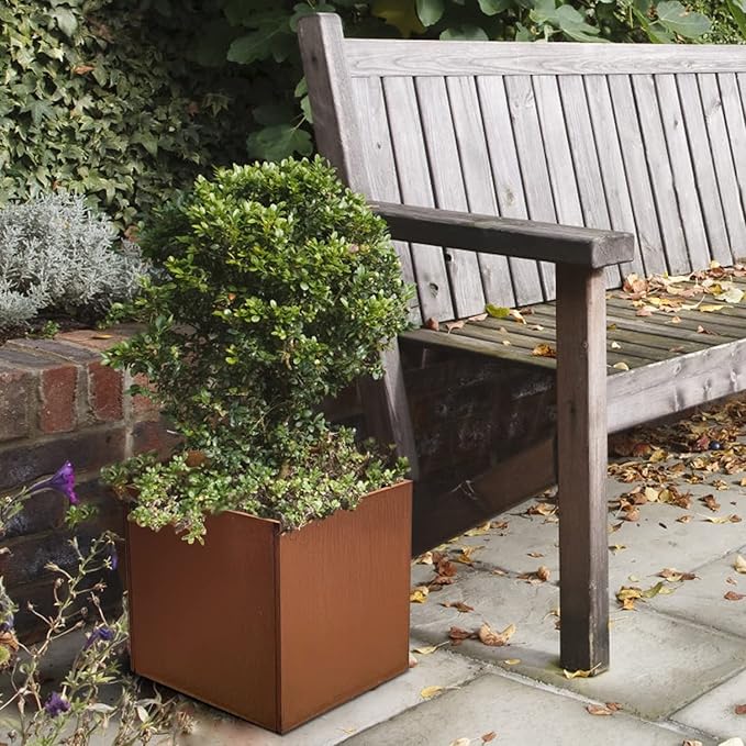 Corten Steel Planter Box Metal Planters Square Outdoor Steel Planter Cube Rustic Flower Pot 16 Inch for Commercial Residential Garden Patio and Backyard GZGNEEVL