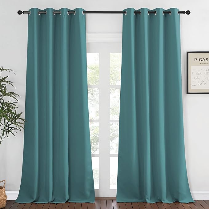 NICETOWN Blackout Window Curtain 90 inch Length - Room Darkening Thermal Insulated Grommet Large Window Treatment Light Blocking for Bedroom/Doorway (Sea Teal, 1 Panel, W52 x L90) NICETOWN