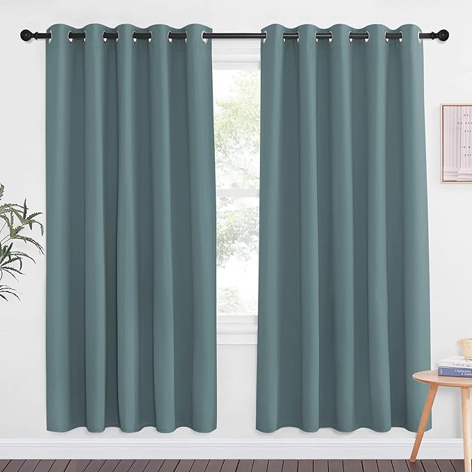 NICETOWN Bedroom Blackout Curtains for Doorway - Thermal Insulated Grommet Room Darkening Large Window Treatments Sound Proof for Living Room/Sliding Door (Greyish Blue, 1 Panel, W66 x L72) NICETOWN